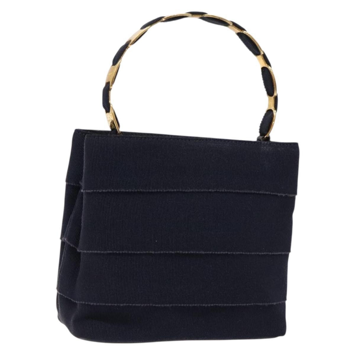Salvatore Ferragamo Vala Hand Bag Canvas Black Gold Auth 138464